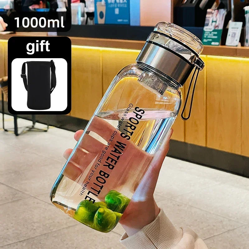 0.75/1.0/1.2/1.5/2L Large Capacity Glass Transparent Water Bottles Milk Juice Cup for Tour Outdoor Sports Travel Glass Bottle