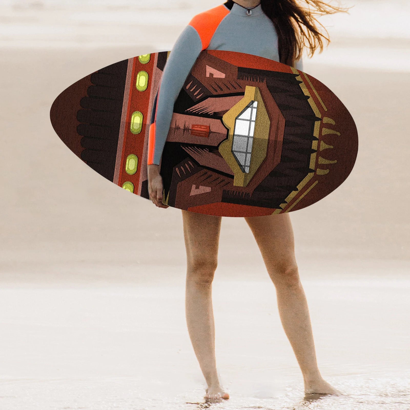 35inch Beach Skimboard Surfboard Beach Sand Board Wood Body Board with High Gloss Coating for Outdoor Water Sports Surfing