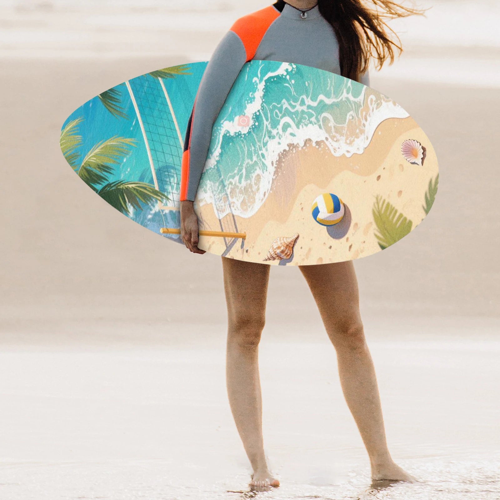 35inch Beach Skimboard Surfboard Beach Sand Board Wood Body Board with High Gloss Coating for Outdoor Water Sports Surfing