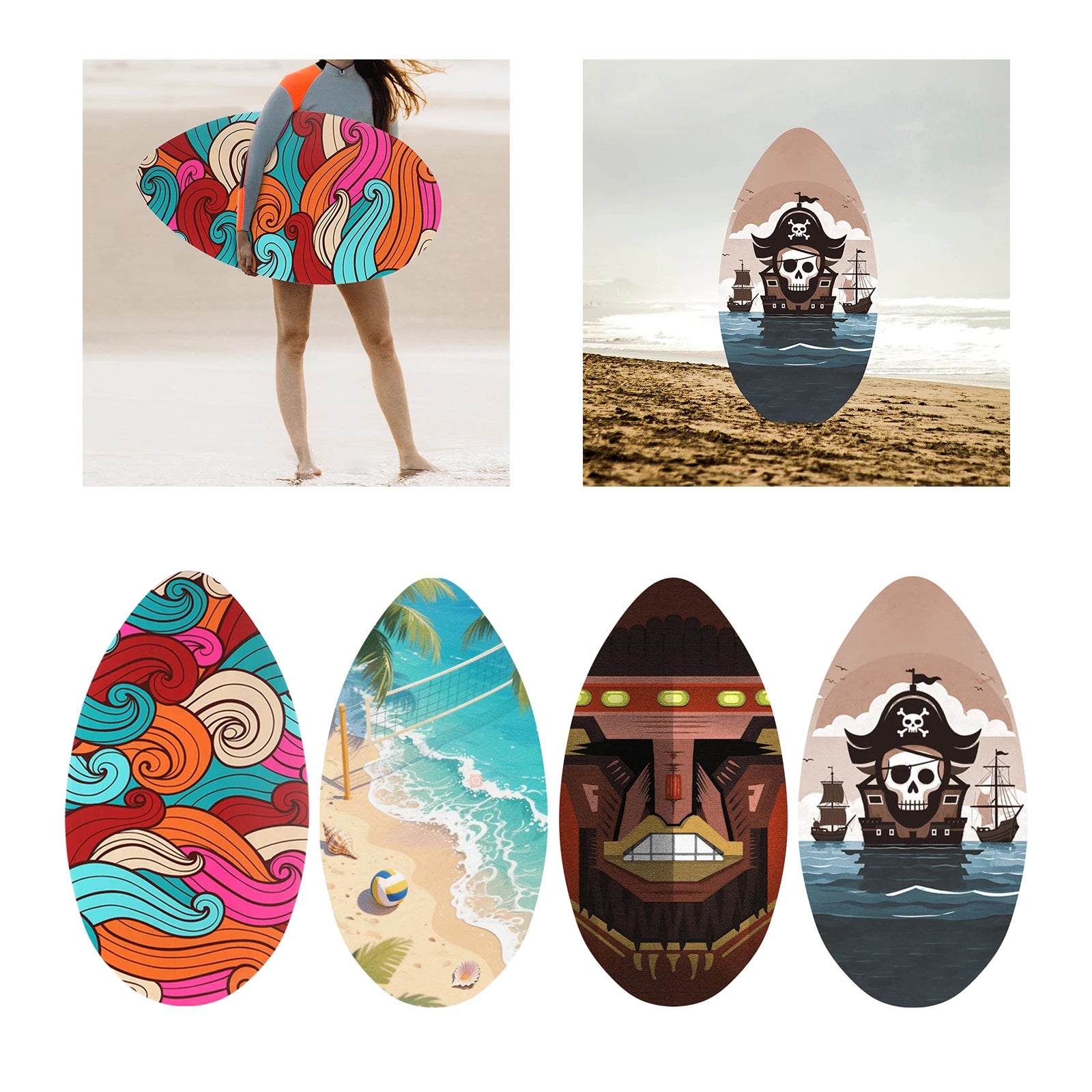 35inch Beach Skimboard Surfboard Beach Sand Board Wood Body Board with High Gloss Coating for Outdoor Water Sports Surfing