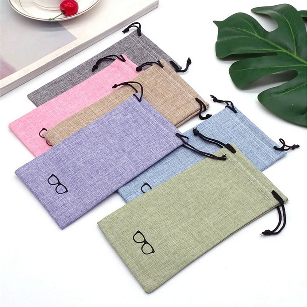 1PCS Portable Glass Bag Sunglasses Pouch for Eyewear Container Linen Fabric Smooth Surface Good Quality Glasses Bag eye contacts