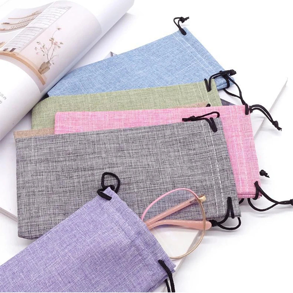 1PCS Portable Glass Bag Sunglasses Pouch for Eyewear Container Linen Fabric Smooth Surface Good Quality Glasses Bag eye contacts