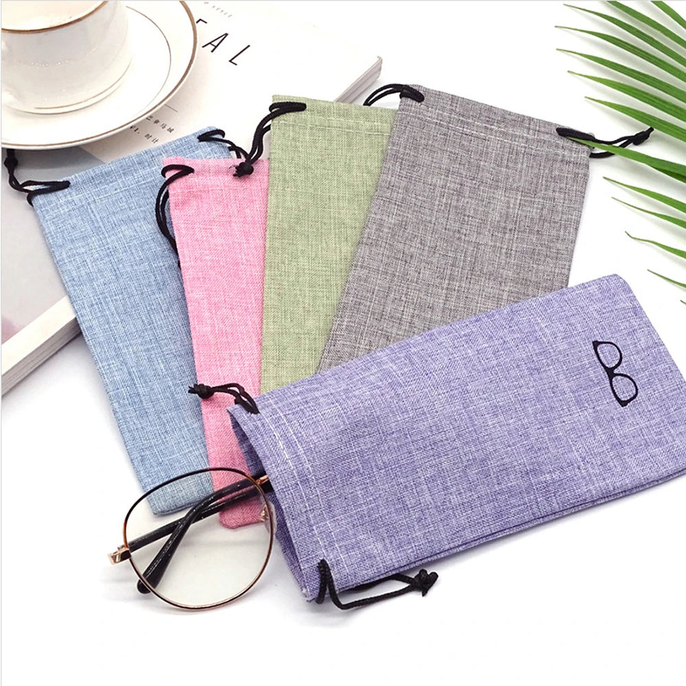 1PCS Portable Glass Bag Sunglasses Pouch for Eyewear Container Linen Fabric Smooth Surface Good Quality Glasses Bag eye contacts