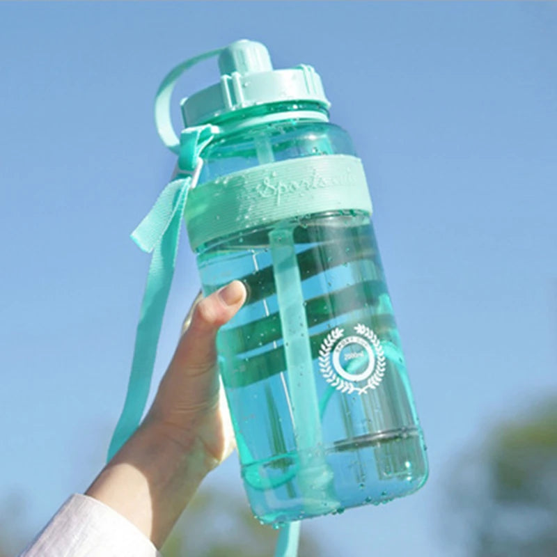 Large Water Bottles 2000ML Portable Outdoor Sports Safety Solid PC Plastic Drinking Cup Birth Gift Men Couple Customized Logo