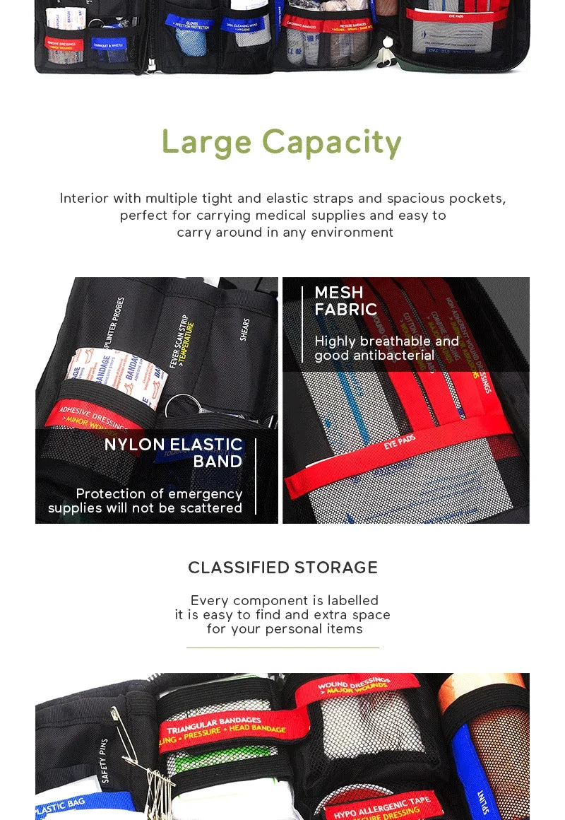 255pcs/Empty First Aid kit Emergency Survival kit Medical Bag with Storage Lable for Hiking Camping Hunting Travel Wound Bag