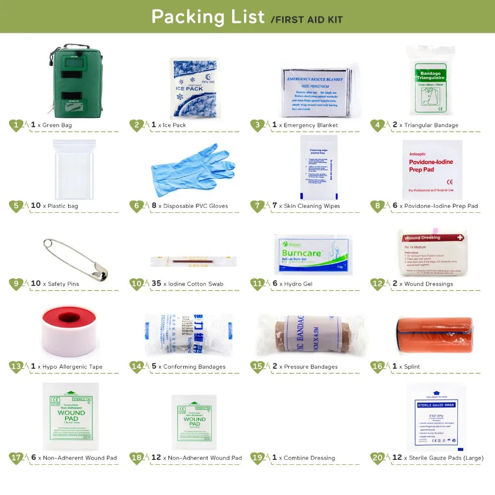 255pcs/Empty First Aid kit Emergency Survival kit Medical Bag with Storage Lable for Hiking Camping Hunting Travel Wound Bag