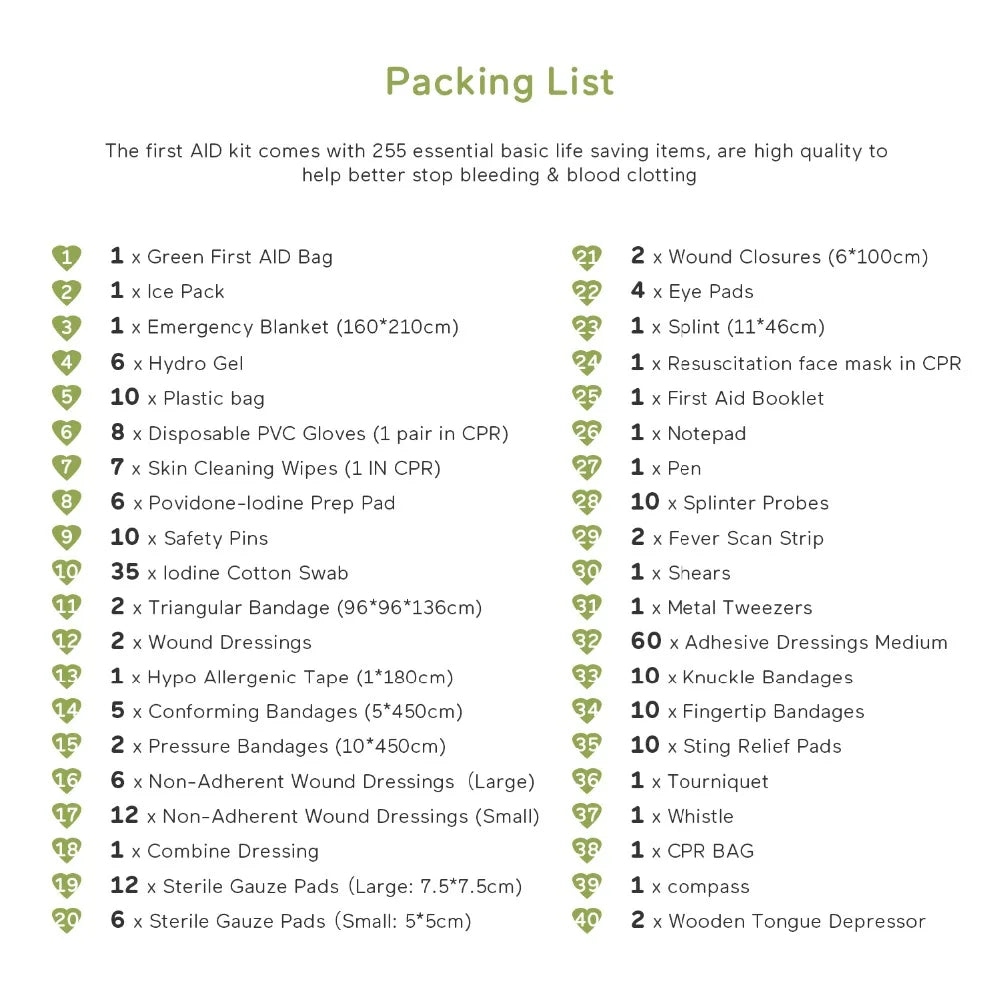 255pcs/Empty First Aid kit Emergency Survival kit Medical Bag with Storage Lable for Hiking Camping Hunting Travel Wound Bag