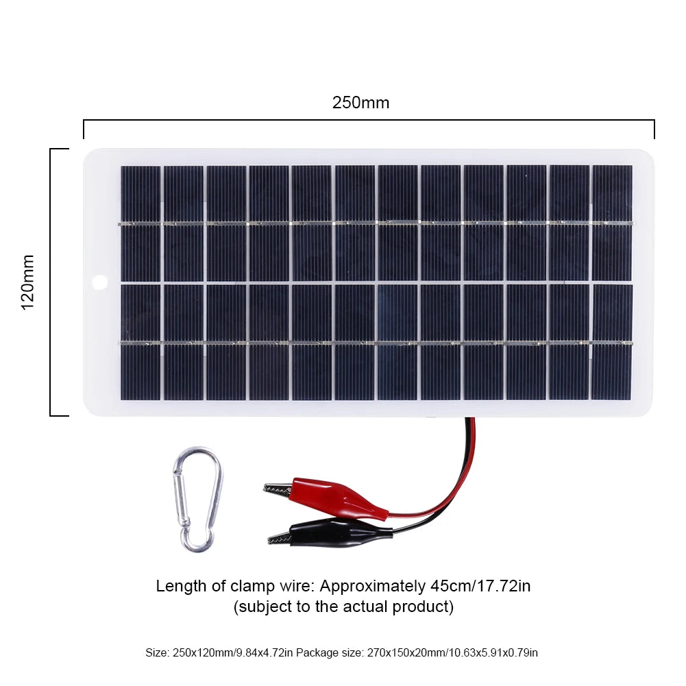 10W Solar Battery Charger with Carabiner 12V Cells Power Bank Polysilicon Solar Power Charger Portable for Outdoor Lamp Pump