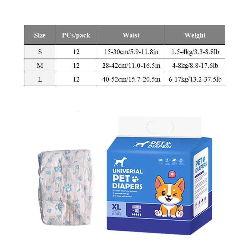 10/12PCs Disposable Pet Diaper for Female Dogs Male Dogs Breathable Absorbent Puppy Menstrual Trousers Dog Accessories