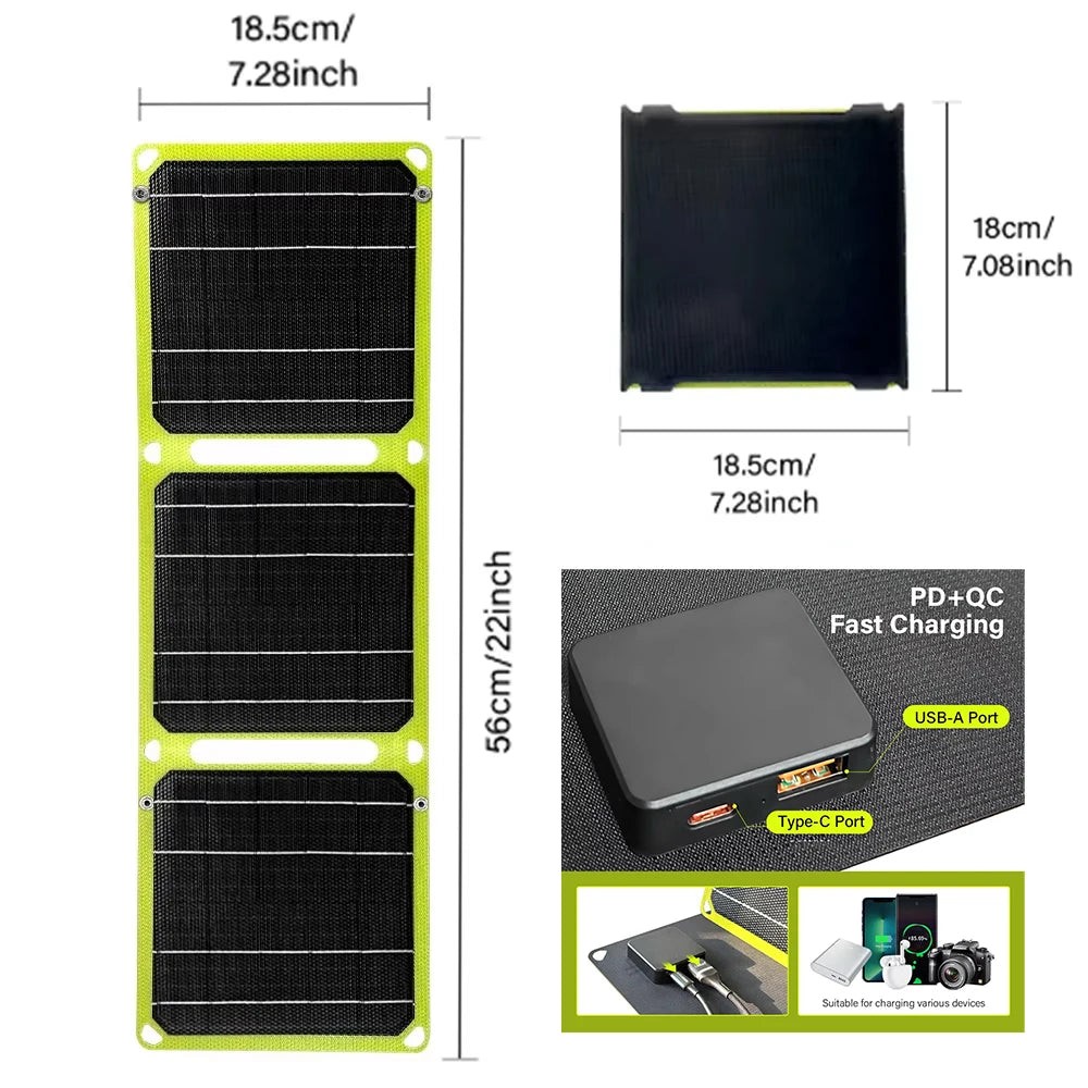 2000W portable solar charger 5V 12V flexible Solar panel plate battery USB A C DC  21W/30W/60W/80W power bank For camping