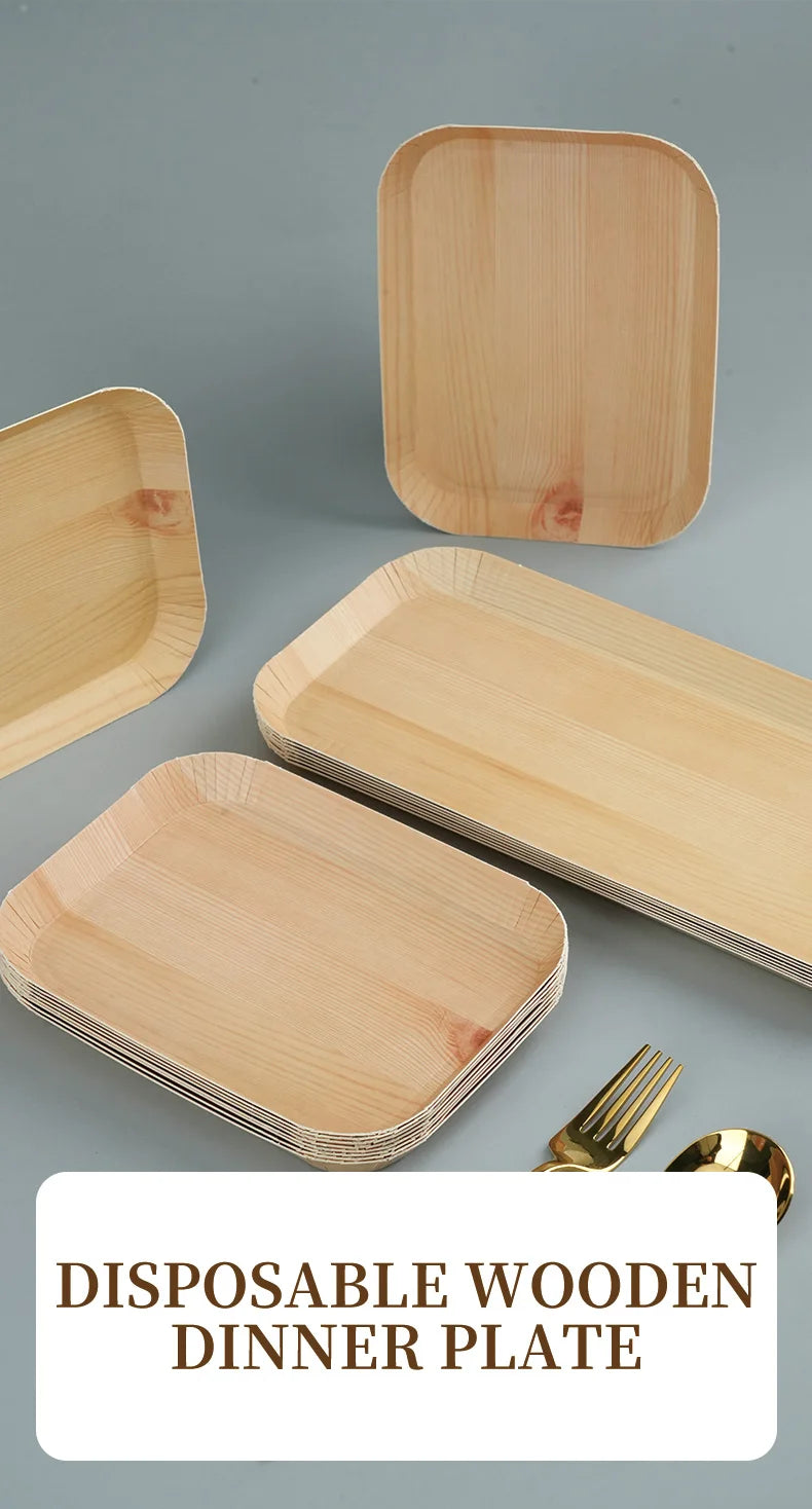 10/20pcs Disposable Rectangle Plates Compostable Wood Grain Paper Tray Bread Dish Dinner Paper Plate Disposable Table Accessorie
