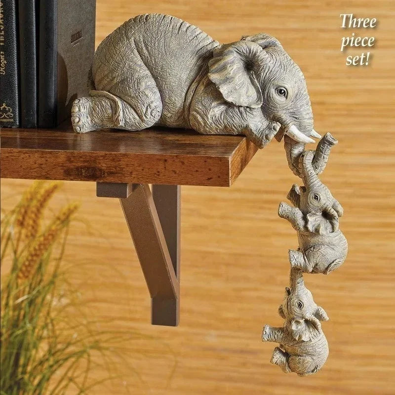 3Pcs/Set Cute Elephant Figurines Home Decor Creative Crafts Elephant Holding Baby Elephant Resin Home Furnishing Gift Decor