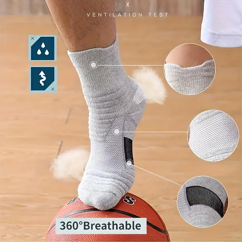 3pairs/Lot Men's Socks Compression Stockings Breathable Basketball Sports Cycling Socks Moisture Wicking High Elastic Tube Socks