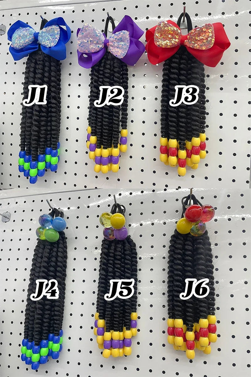 2PCS  Hair 2024 New Little Girls Braided Ponytails with Beads Kids Girls Hair Bow Glitter Shinny Shining with Big Balls Bubbles