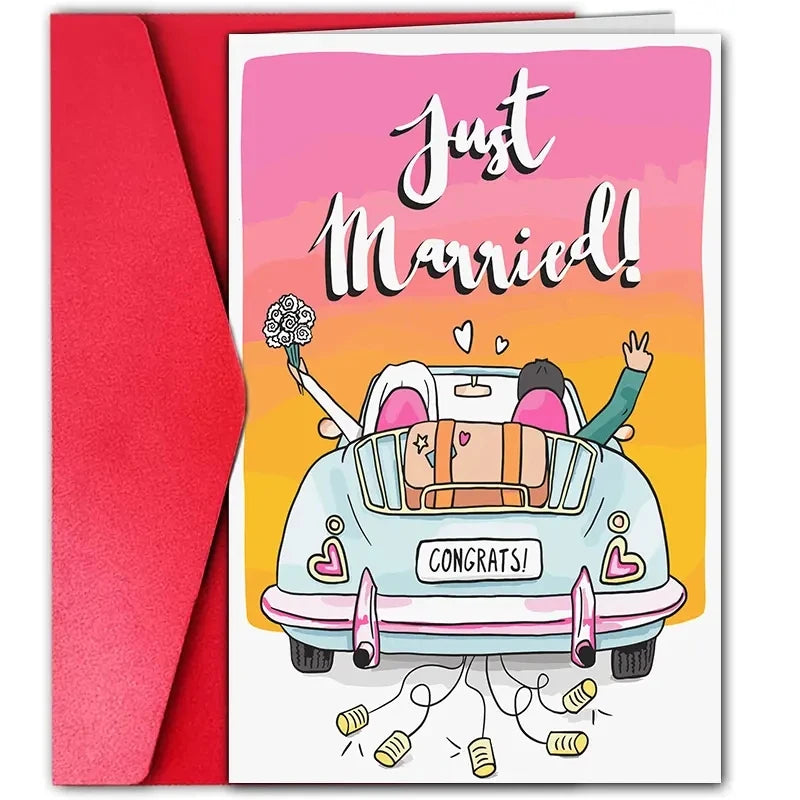 1pc, Wedding cards, just merried, bride and groom, car, love, wedding invitations to friends and relatives.