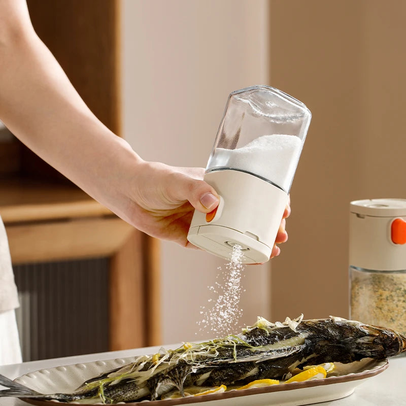 180ml Multi-Functional Quantitative Seasoning Pot, Press-Type Glass Seasoning Bottle, Kitchen Salt Jar, Spice & Pepper Shakers