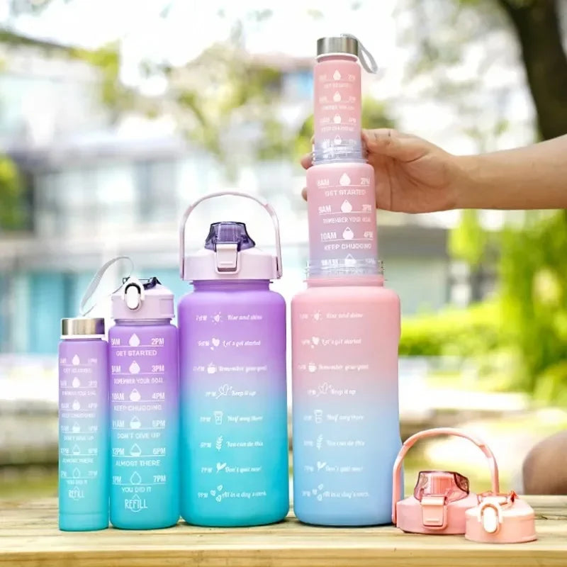 Water Bottle Motivational Drinking Bottle Sports Water Bottle with Time Marker Portable Reusable Plastic Cups Outdoor Travel Gym