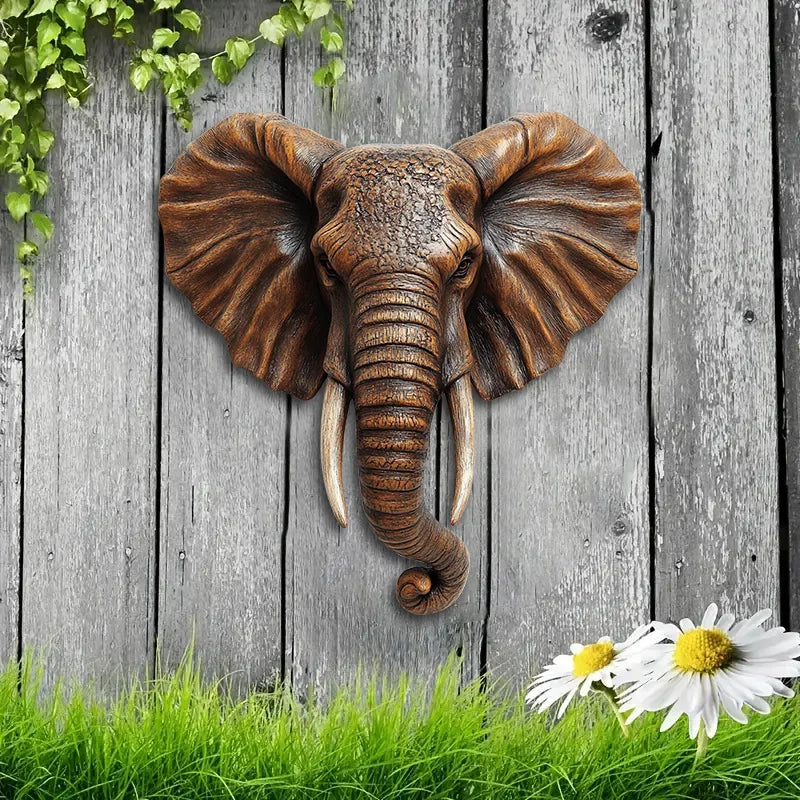 2D Flat Printing Large-scale Wooden Art Elephant Head Flat Home Decoration Wall Decor Festival Wall hanging Retro Items