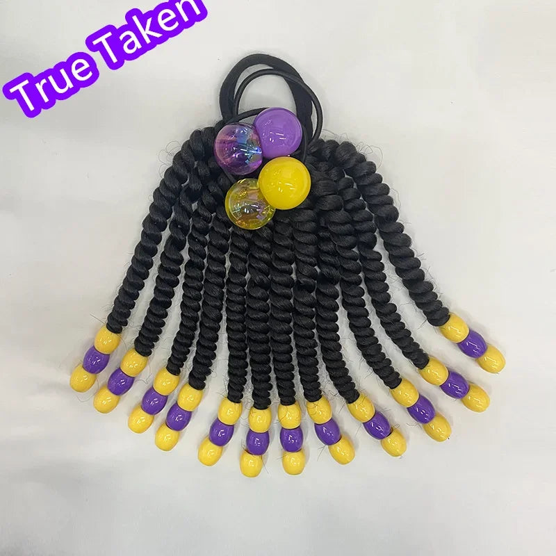 2PCS  Hair 2024 New Little Girls Braided Ponytails with Beads Kids Girls Hair Bow Glitter Shinny Shining with Big Balls Bubbles