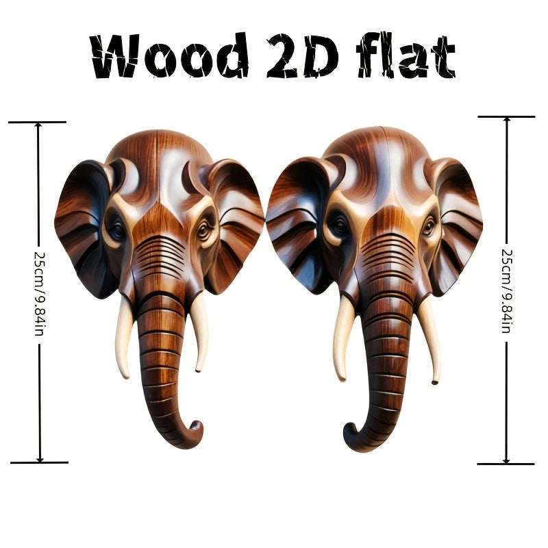 2D Flat Printing Large-scale Wooden Art Elephant Head Flat Home Decoration Wall Decor Festival Wall hanging Retro Items