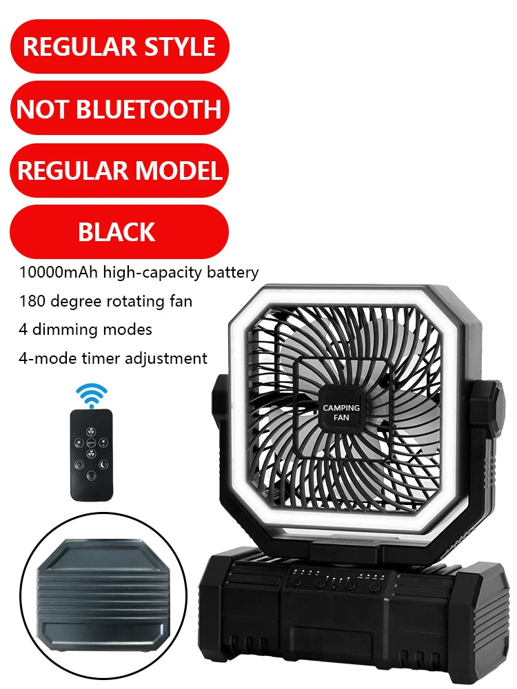 20000mAh Battery Operated Fan Portable Rechargeable Desk/Camping Fan With LED Light and Hook Outdoor Fan for Tent Car Trip