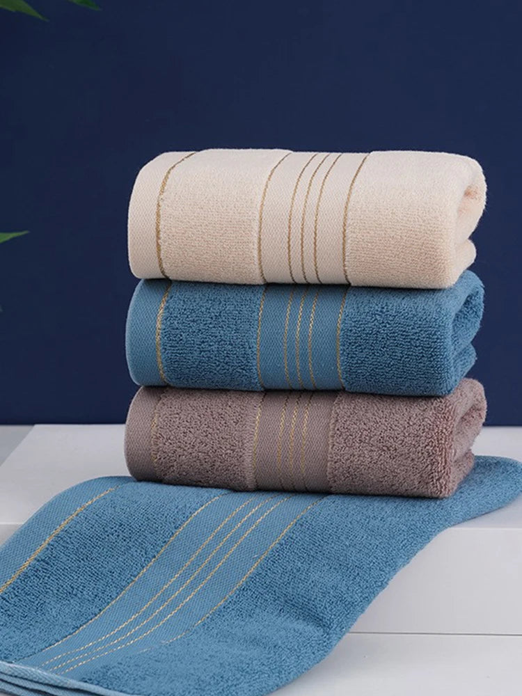 2 pure cotton household adult towels with gold wire for washing face, thick and soft absorbent towels