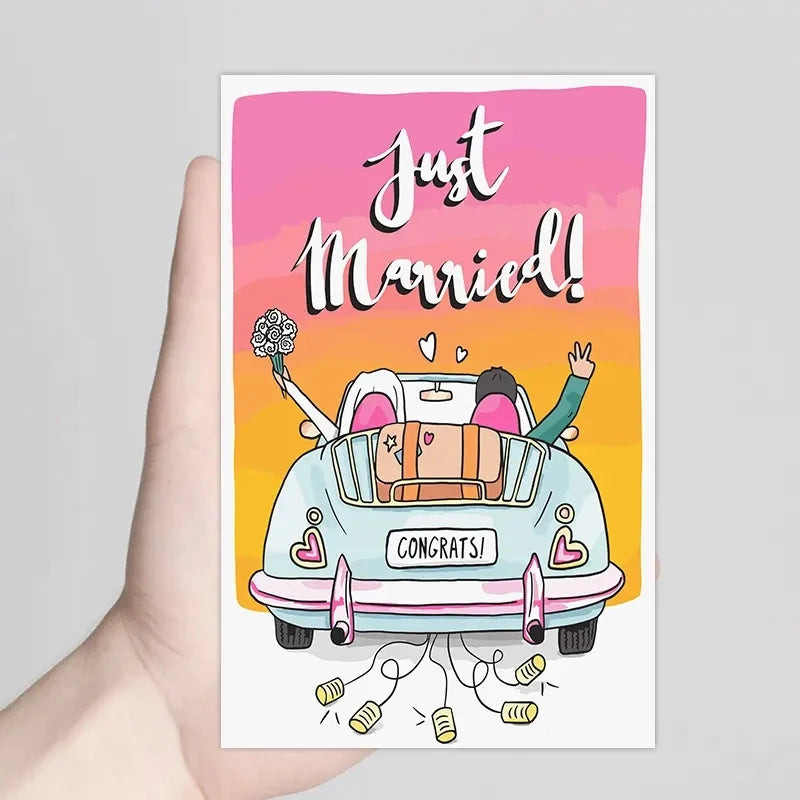 1pc, Wedding cards, just merried, bride and groom, car, love, wedding invitations to friends and relatives.