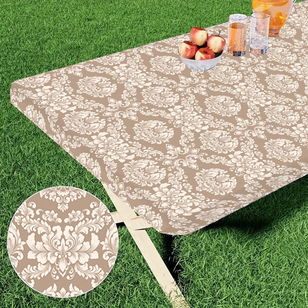 1pc Rectangular Tablecloth, Black Pattern Elastic Fit Tablecloth, Folding Table, Washable Tablecloth Graduation Party Decors