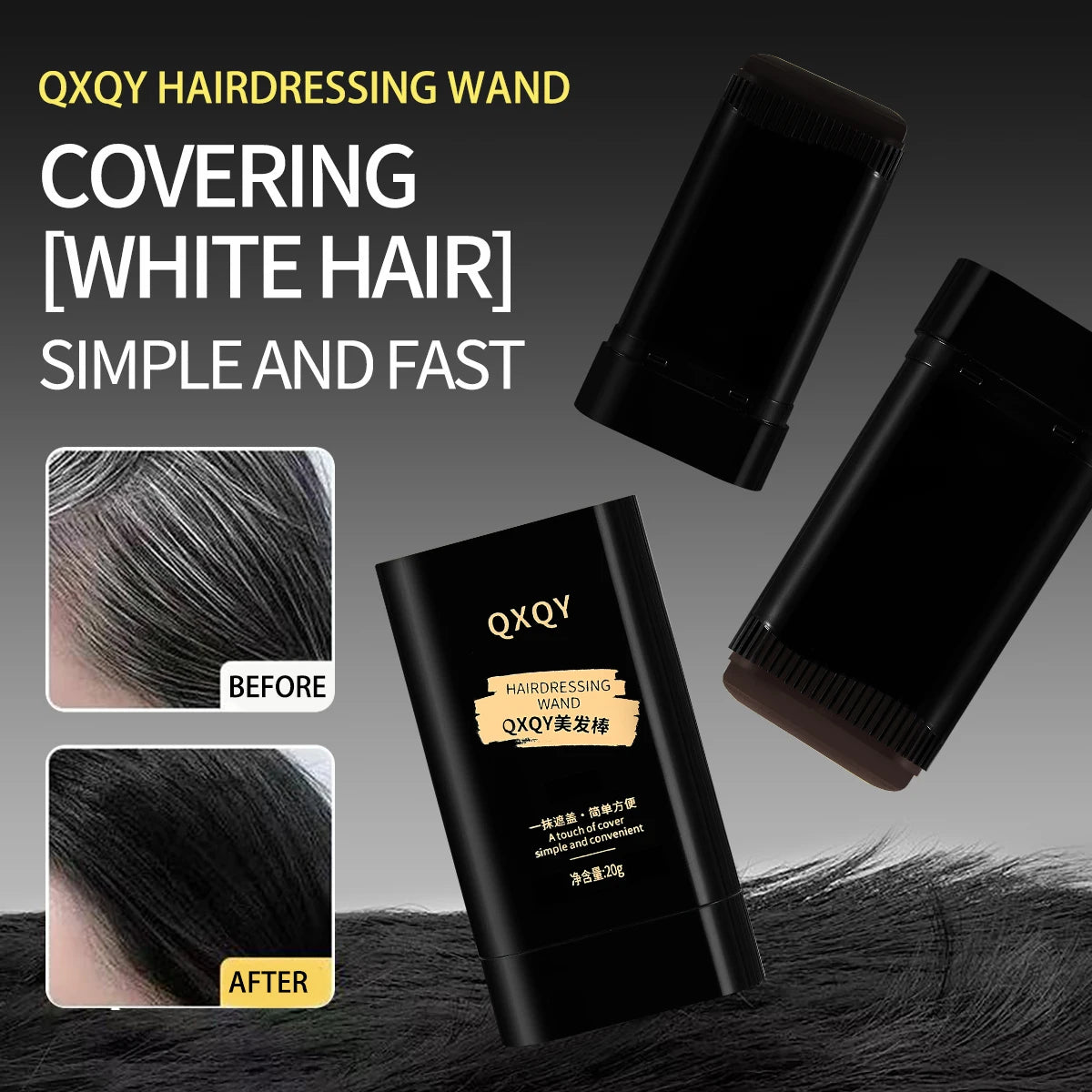 3 Colors Natural Looking Hair Stick to Cover White Hair, Smooth Quick Coloring Non Fading, Disposable Roots Hair Dyeing Stick