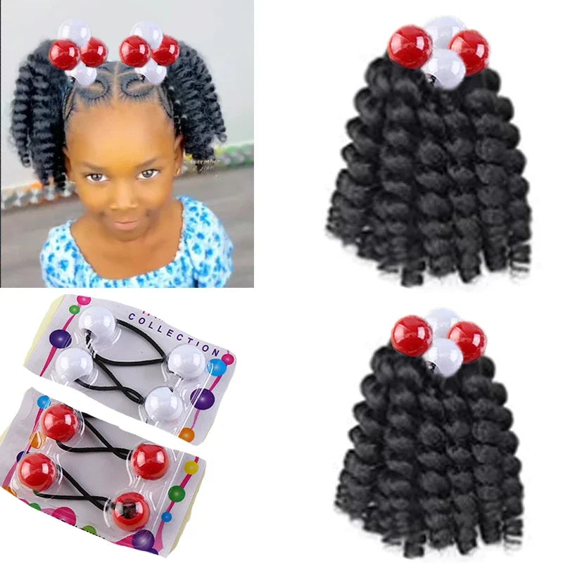 2PCS  Hair 2024 New Little Girls Braided Ponytails with Beads Kids Girls Hair Bow Glitter Shinny Shining with Big Balls Bubbles