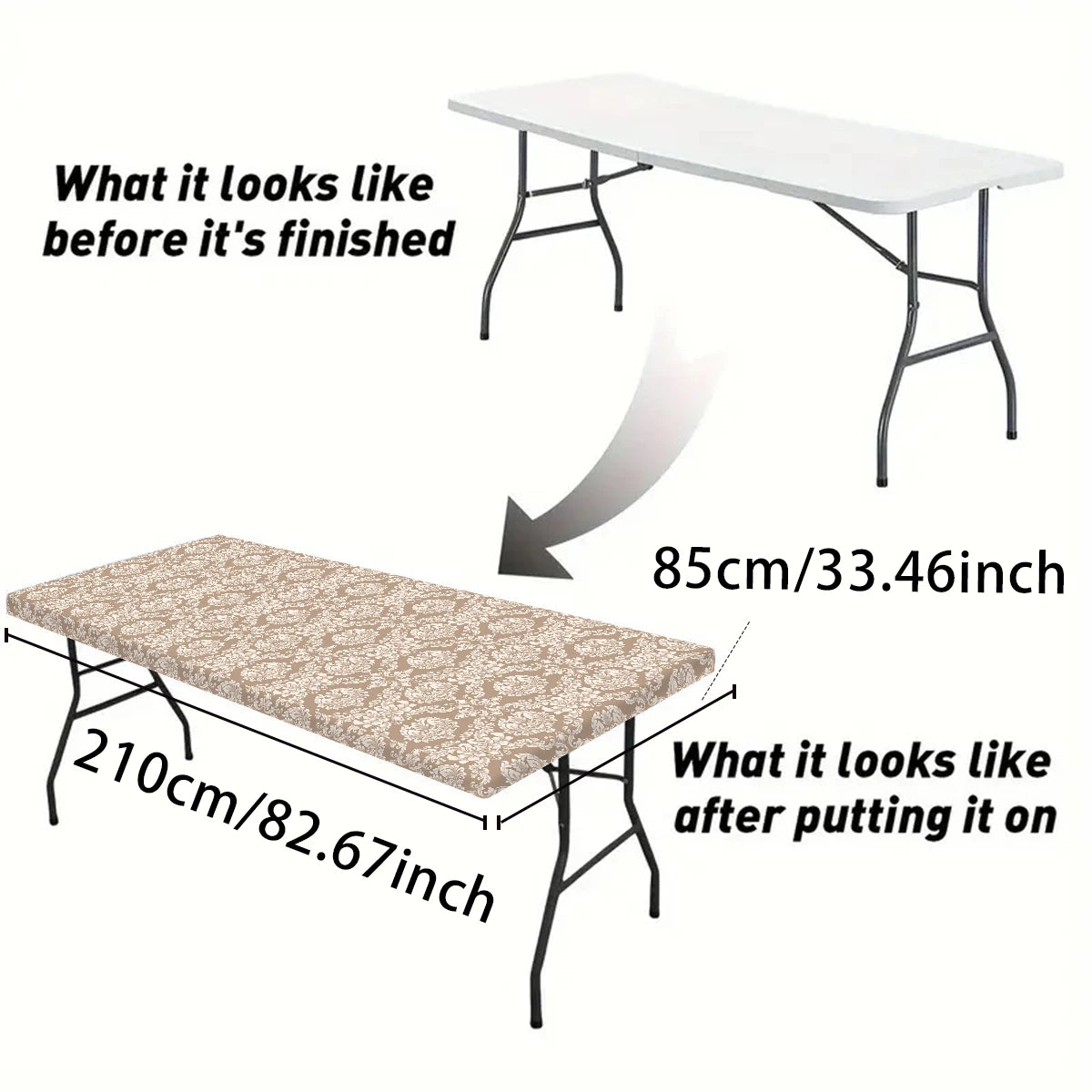 1pc Rectangular Tablecloth, Black Pattern Elastic Fit Tablecloth, Folding Table, Washable Tablecloth Graduation Party Decors