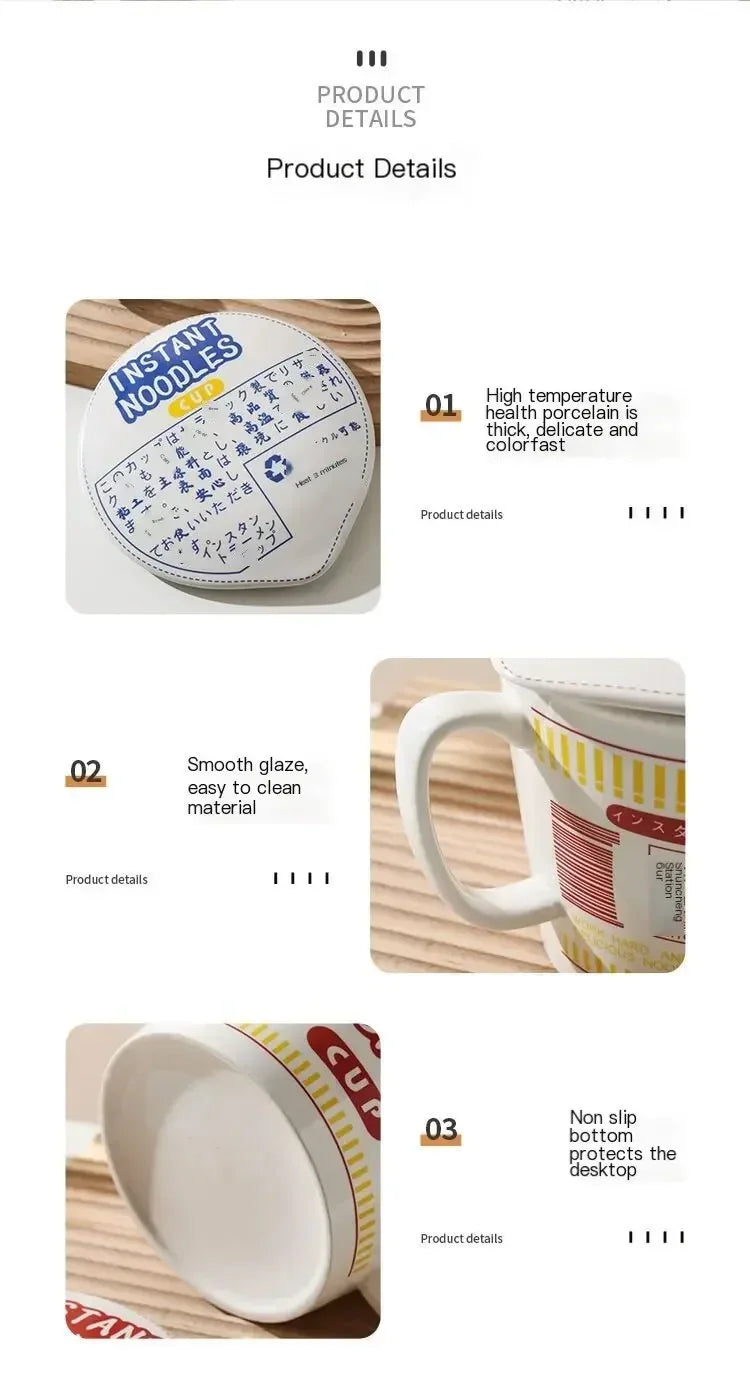 1pc Large Capacity Ceramic Instant Noodle Bowl with Cover，Perfect for Dorms and Home Kitchens - Keep Your Noodles Fresh and Warm