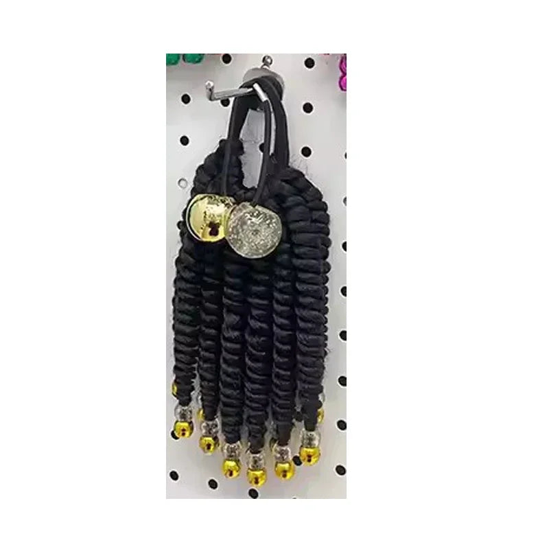 2PCS  Hair 2024 New Little Girls Braided Ponytails with Beads Kids Girls Hair Bow Glitter Shinny Shining with Big Balls Bubbles