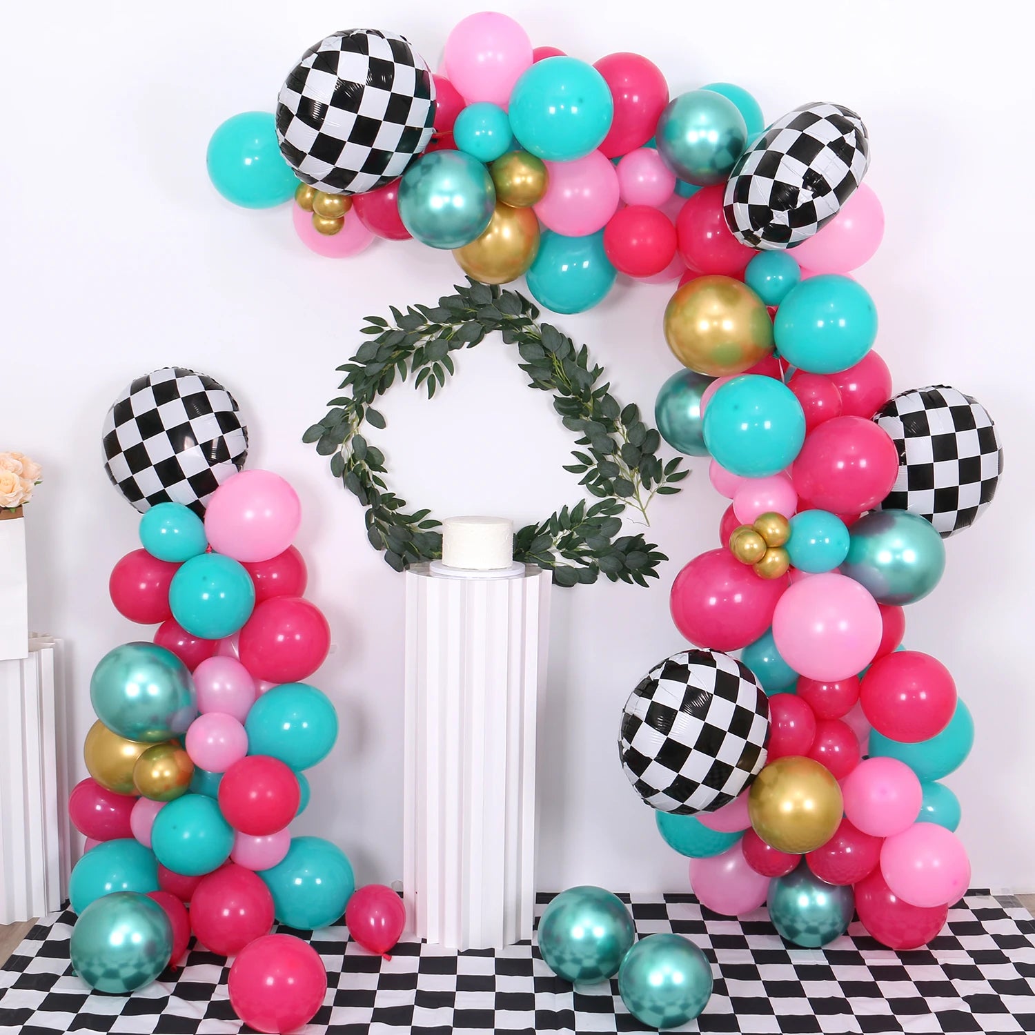 148 balloon sets for girls' birthday party decoration, pink and blue tea party party square background wall decoration balloons