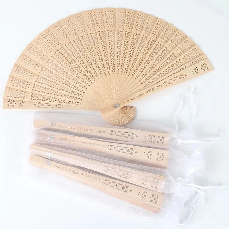 20/60PCS Customized Personalized Wood Folding Hand Wedding Fans Personality bride Fans Gifts For GuestBirthday Baby Party Favor