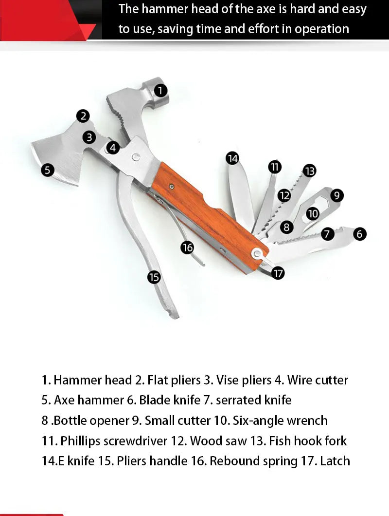 Outdoor multifunctional axe portable car tools camping tent hammer home camping emergency life-saving hammer axe hammer