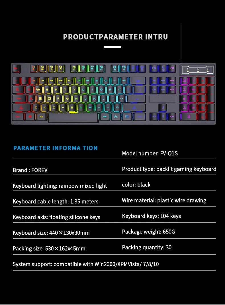 104 key Backlit Computer Keyboard Waterproof Gaming Keyboard Backlit Ergonomics Colorful Mechanical Feel Keyboard And Mouse Set