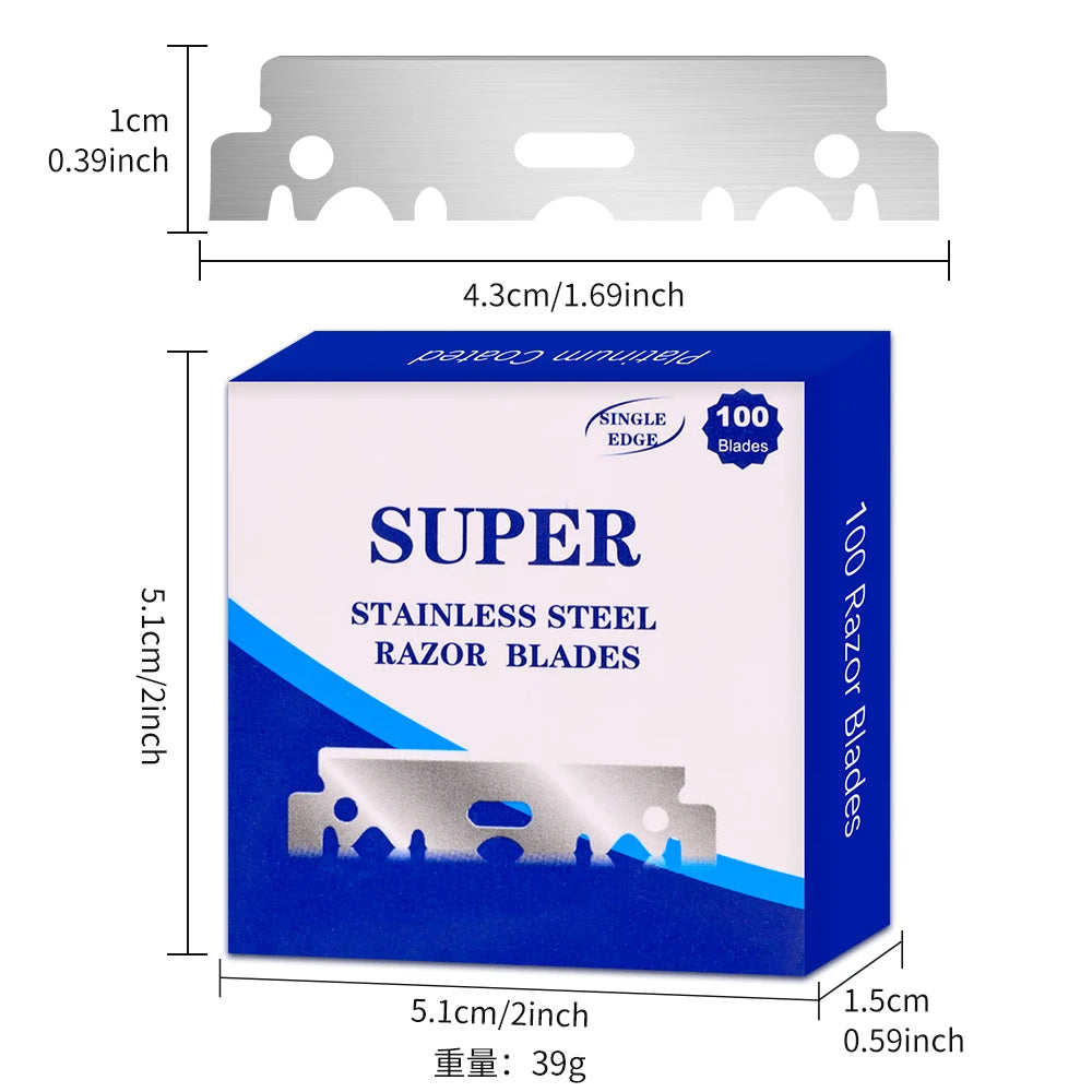100Pcs Single-Sided Razor Blades Men's Safety Shaver Stainless Steel Manual Razor Blade Shaving Supplies Barbershop Tool
