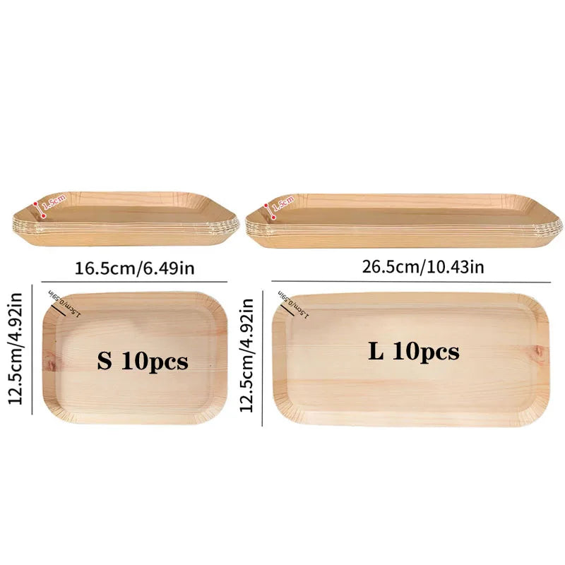 10/20pcs Disposable Rectangle Plates Compostable Wood Grain Paper Tray Bread Dish Dinner Paper Plate Disposable Table Accessorie