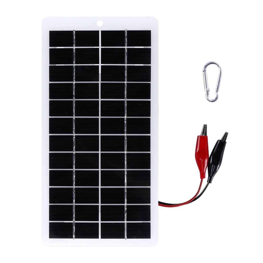 10W Solar Battery Charger with Carabiner 12V Cells Power Bank Polysilicon Solar Power Charger Portable for Outdoor Lamp Pump