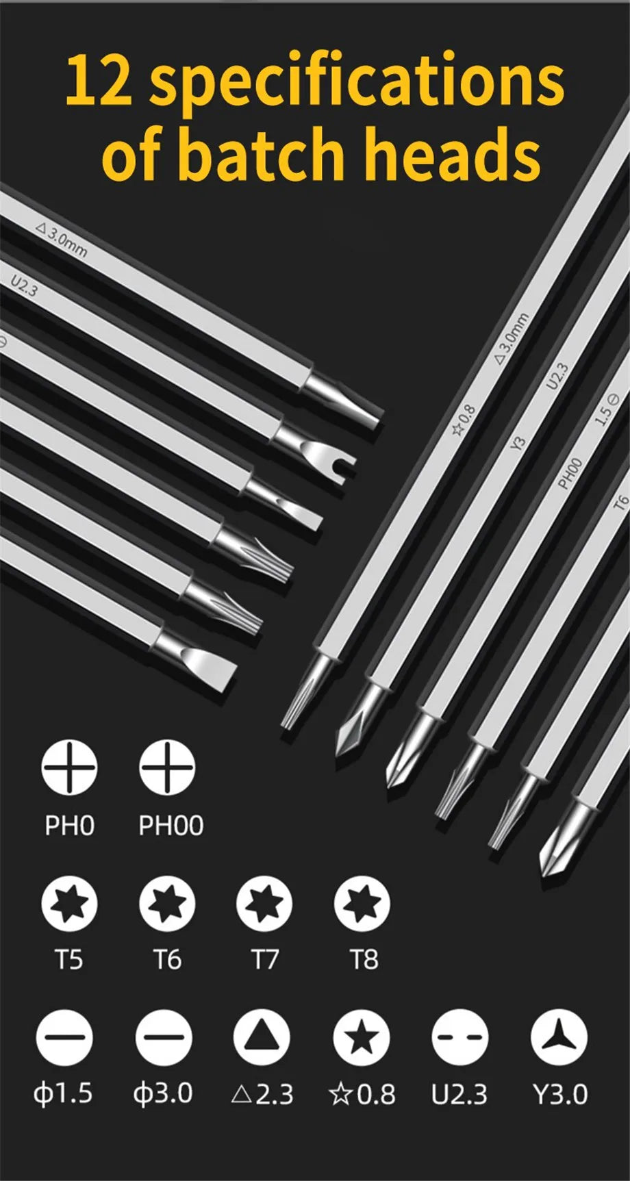 12 In 1 Magnetic Screwdriver Set Cross Flat Shaped Screwdriver Head Multifunctional Precision Handheld Maintenance Tool