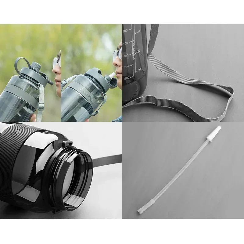 1L 2L 3L Double Straw Water Drinking Bottle Sport Water Bottle Cup with Straps BPA Free Outdoor Large 700 1000 2000 3000ml