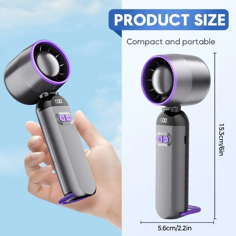2025 New Portable Handheld Turbo Fan 5 Gear Wind Battery Operated Mini Turbo Fan for Concerts Cruise Makeup Outdoor Activities
