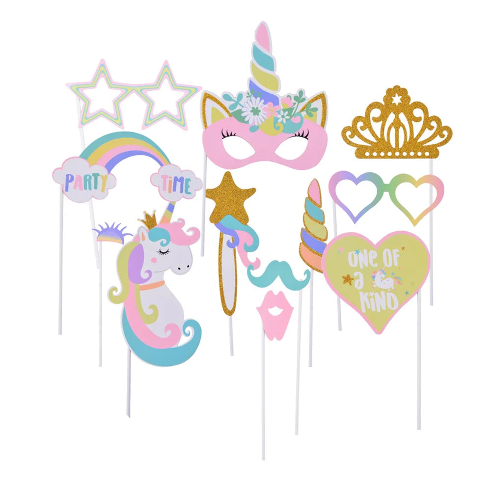 12 Pcs Photo Props Fotobudka Photobooth Wedding Accessories Photomaton Funny Party Unicorn Selfie Birthday Supplies Baby Shower