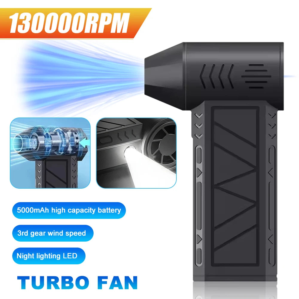 130000 RPM Electric Air Blower Turbo Jet Fan Brushless Motor High-Speed Violent Fan 52m/s Overheat Protection 4000mAh Battery