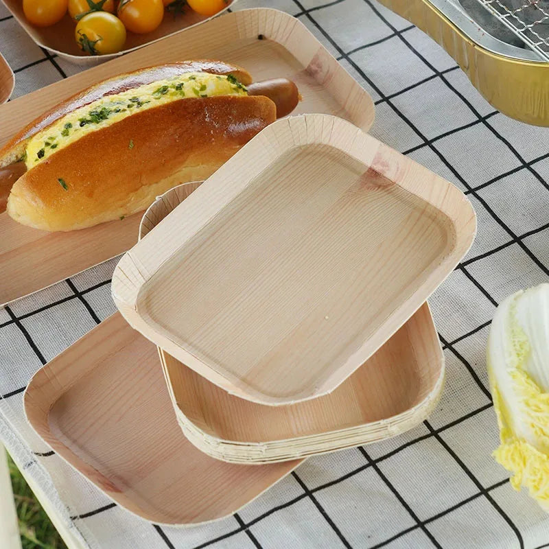 10/20pcs Disposable Rectangle Plates Compostable Wood Grain Paper Tray Bread Dish Dinner Paper Plate Disposable Table Accessorie