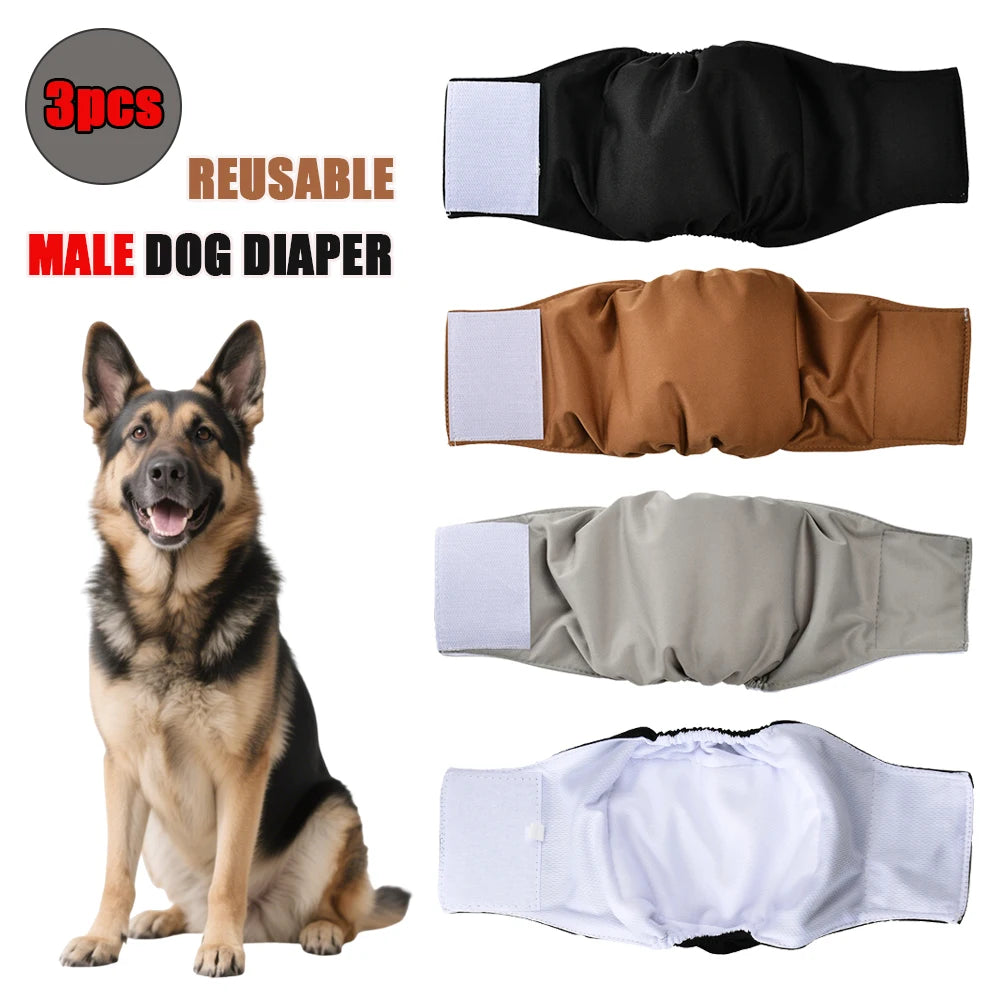 3pcs Washable Male Dog Diapers For Small Big Dogs Reusable Pet Sanitary Panties Bell Wrap High Absorbing Puppy Leak-proof Diaper