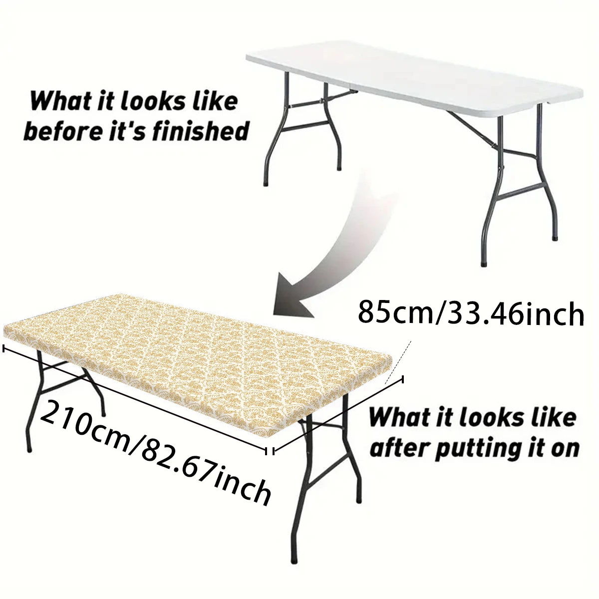 1pc Rectangular Tablecloth, Black Pattern Elastic Fit Tablecloth, Folding Table, Washable Tablecloth Graduation Party Decors