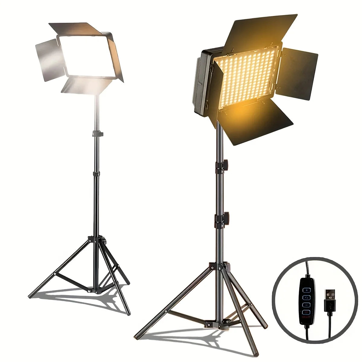 1 LED Video Photography Lighting Kit, USB Powered, 43-inch Tripod, 10-inch Square Fill Light, 3 Adjustable Light Colors, 4 Baffl