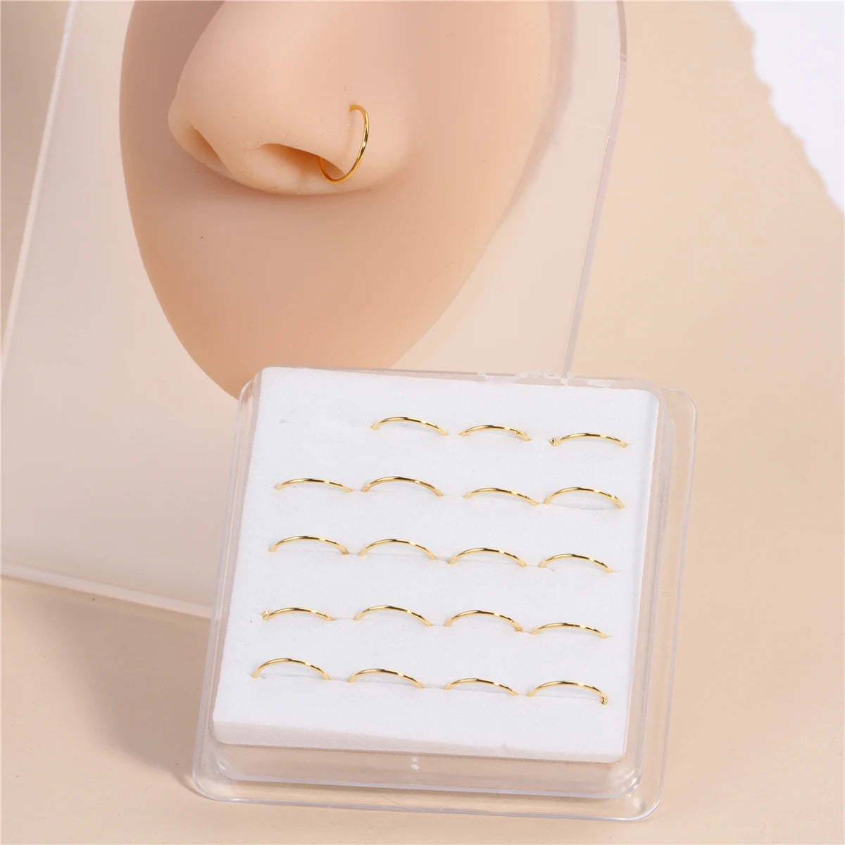 20PCS 10MM Hoop Nose Rings for Women Men Silver Gold Color Simple Classic Round Nose Rings